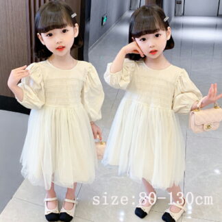 韓国子供服キッズバルーンスリーブチュールワンピース女の子泡袖網 ワンピース春と秋の新しい女の子の洋風ファッションプリンセススカートの子供