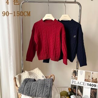 羊の綿毛 丸首のセーター 秋冬 純色 ニット 麻模様のニットセーター 英字刺繍 子供 セーター 新作 セーターの上着 男の子 子供服 90-150cm コールドトーン 卒園式 卒業式 秋冬季