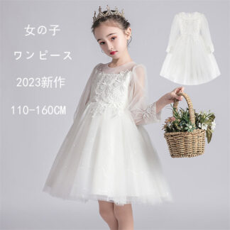 子供服 ワンピース 女の子 可愛いスタイル レース 入学式 子供 ドレス オーガンジープリンセスドレス キッズ フォーマル ピアノ 発表会 卒園式