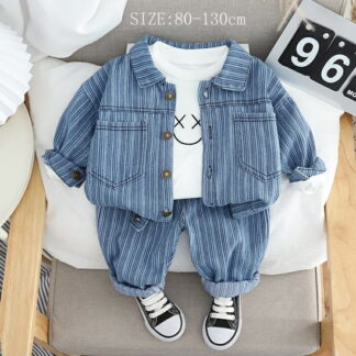 子供服 ベビー服 上下セット 男の子 女の子 80 90 100 110 120 130 セットアップ デニム風 長袖 秋服 春服 1歳 2歳 3歳 ボーイズ