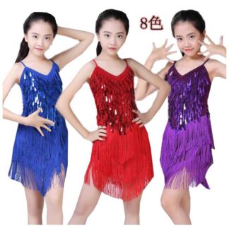 ラテンドレス スパンコール ダンス衣装 女の子タッセル ワンピース ラテン ダンス 衣装 スパンコールドレス ダンス発表会 ラテンダンス 社交ダンス モダンドレス イベントパーティードレ
