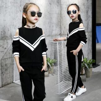 学生 セットアップ 子供服 2点セット スポーツウェア 長袖 Tシャツ オフショルダーTシャツ + ロングパンツ スポーツパンツ女の子 パーカー +運動ズボン子供服 女の子 上下セットアッ
