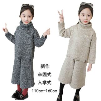 WK 韓国子供服 女の子 上下 セットアップ 秋冬 ニット 2点セット 長袖 セーター ニット+ ニットパンツ キッズニット スポーツパンツ セットアッ おしゃれな子供服