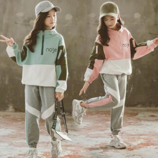 韓国こども服 学生 セットアップ 子供 キッズ 2点セット 女の子 運動 韓国 子供服 セットと トップス パンツ 長袖パーカー + 大きな カジュアル ファッション スウェットパンツ
