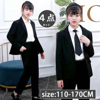 4点セット子供 フォーマル スーツ 女の子 子供服 卒業式 入学式 キッズ パンツスーツ ジュニア 小学校 子供 セットアップ パンツ 七五三 ブラック 黒 ピアノ 結婚