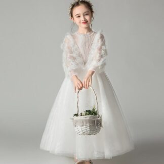 子供ドレス 白 こども 発表会 袖付き 袖あり 長袖 ドレス ミニ ロング プリンセスドレス 子供 ピアノ発表会 キッズドレス 結婚式 子供ワンピース 演奏会 おしゃれ スジュニア ド 可愛い