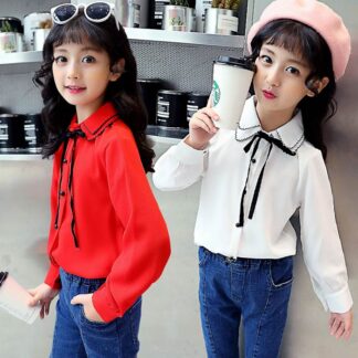 170CMサイズあり子供 ブラウス 入学式 ガールズブラウス女の子シャツ 女の子ブラウスホワイトシャツ シャツ 女の子 リボン付 長袖 キッズ ジュニア フォー 韓国子供服