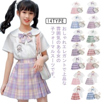 子供服 学生制服 キッズ 制服セット 3点セット 制服 スクール 卒園 リボン プリーツスカート 女の子 夏 可愛い フォーマルスーツ JK制服 学院風 通学通園 シャツ 中学生 小学生 卒業
