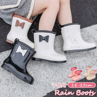 レインブーツ キッズ こども 女の子 長靴 子供用 リボン 防水 スニーカー 子供靴 17.5cm-22.5cm レインシューズ 軽量 雨靴 ショート 通園 通学 梅雨 かわいい