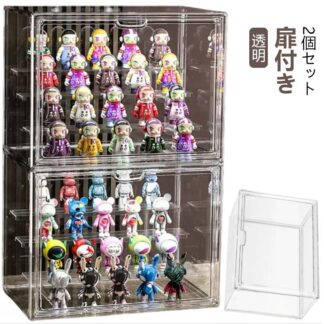ぬいぐるみ収納ケース 2個 透明 人形ケース ぬいぐるみケース アクリルケース 扉付き 組み立て簡単 クリアケース ディスプレイケース コレクションケース かわいい コレクション 収納