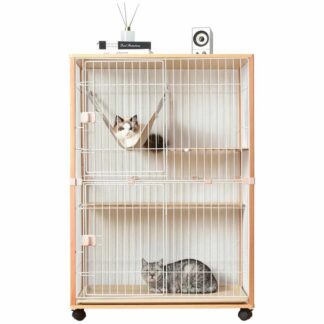 猫 ケージ キャットケージ 木製フレーム ハンモック付 広々 2段 キャスター付 猫ゲージ おしゃれ キャットハウス ネコ ハウス 多段 留守番 脱走防止 多頭飼い ペット用 保護
